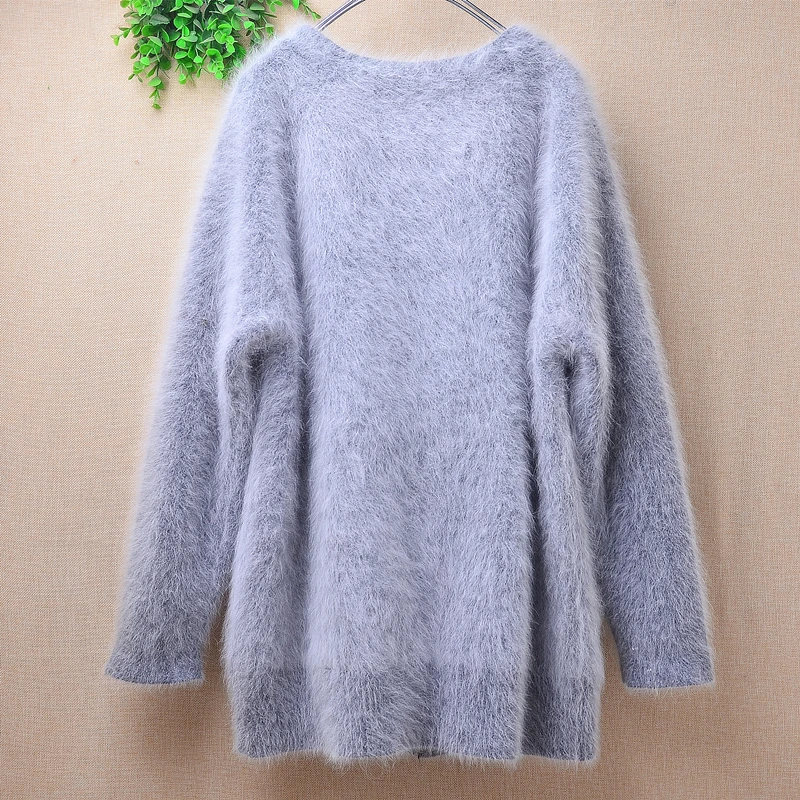 04 Женская осенне-зимняя одежда серая волосатая норка кашемир вязаные свободные