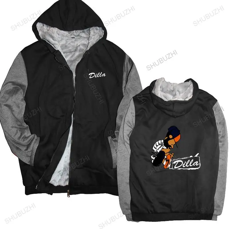 

men winter warm black hoody Nobee Men's J Dilla Baby Design warm hoodies homme sweatshirt thick jacket male hooded zipper