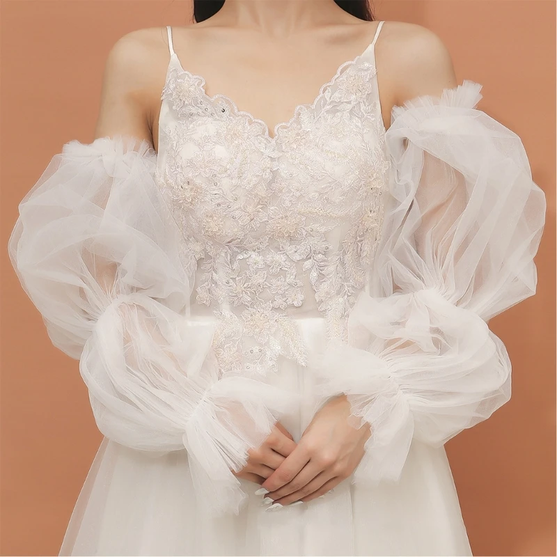 

Gorgeous Pleated Tulle Sleeve Puff Stunning Silhouette Wedding Sleeve Supplies