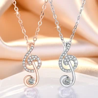 sterling silver music notes with zircon pendant necklace women clavicle chain choker wedding jewelry party birthday gift a218