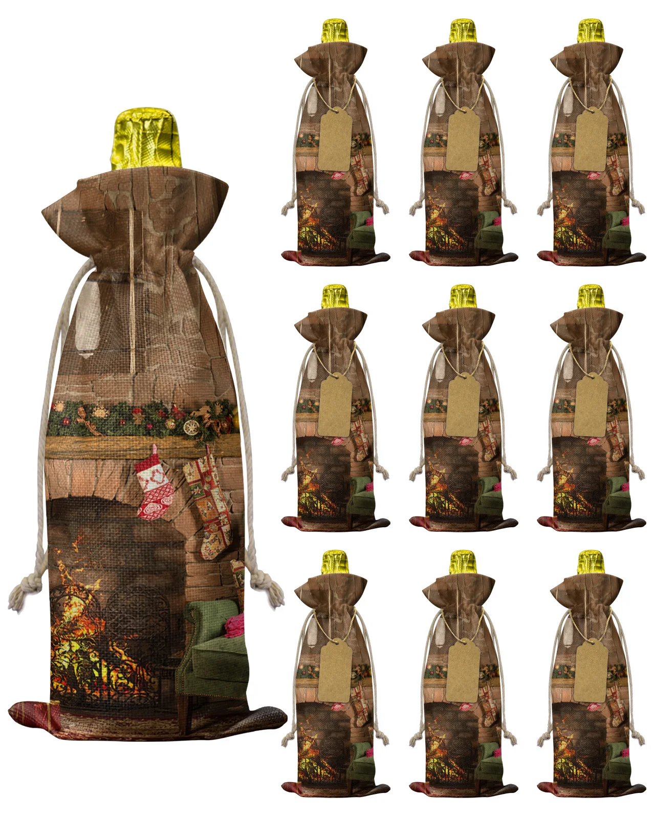 

10 шт. Рождественский камин, рождественский подарок, сумка для винных бутылок с кулиской, Свадебный Праздничный декор для вечеринки, чехлы дл...