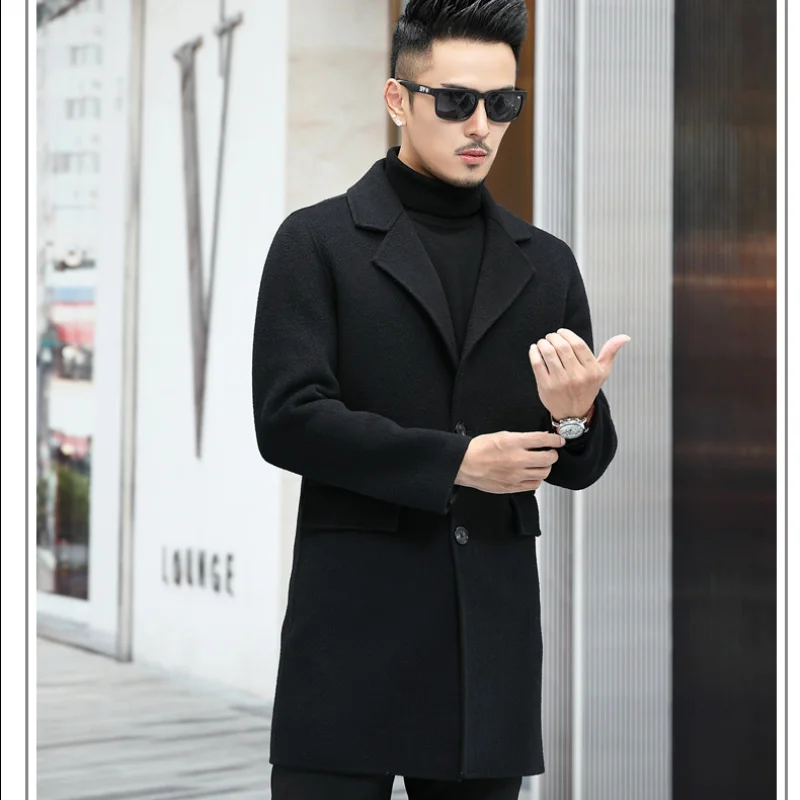 

High Quality Coat 2023 Autumn Double-faced Woolen Coats Male New Fashion Black Long Wool Men's Jacket Sobretudo Masculino Gmm679