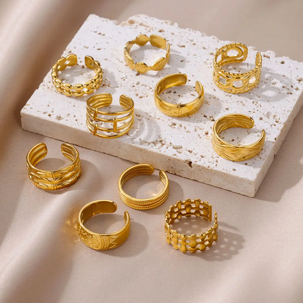 

Stainless Steel Rings for Women Jewelry Summer Accessorie Vintage Adjustable Aesthetic Cute Embossed Multi Layer Woven Wide Ring