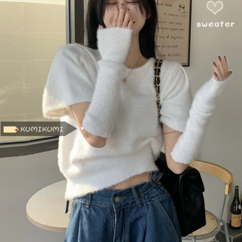 

Red Mink Cashmere Sweater Women Soft Waxy Long Sleeve Knit Pullover Spring Slim Fit and Thin Plush Fleece Bottoming Tops