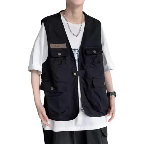 Жилетка-карго мужская летняя, повседневный дизайнерский жилет с несколькими карманами, на молнии, на пуговицах, уличная одежда