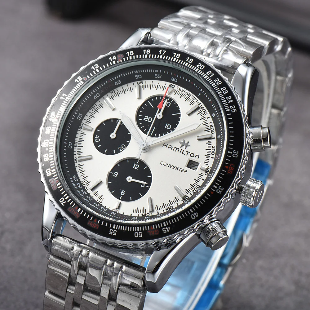 

HAMILTON Best Selling Quartz Watch Men Luxury Stainless Steel Luminous Wristwatch Fashion Business Dive Man Chronograph Clock