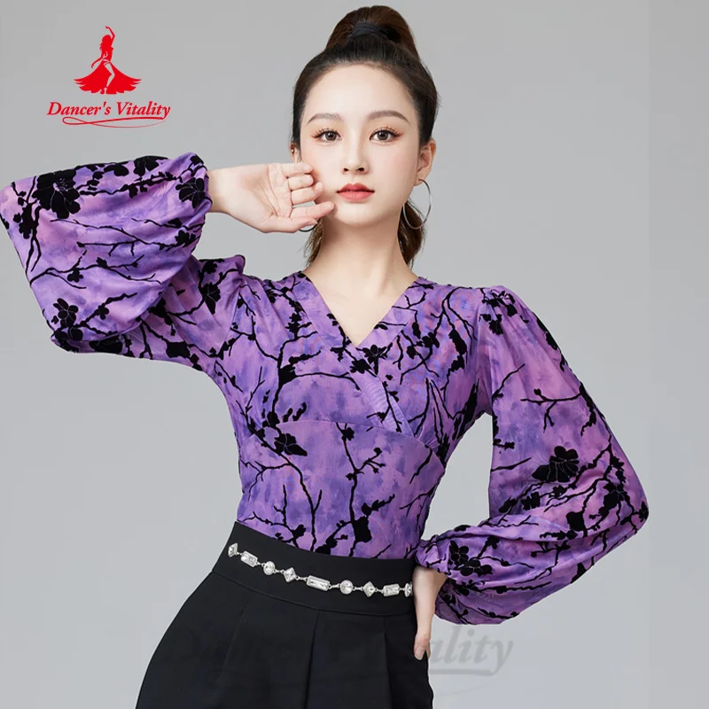 Женские костюмы для выступлений и латиноамериканских танцев Топ с длинным