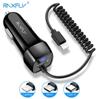 raxfly car charger with spring micro usb type c cable for iphone 12 11 xr 8 cigarette lighter usb truck car charger for phone
