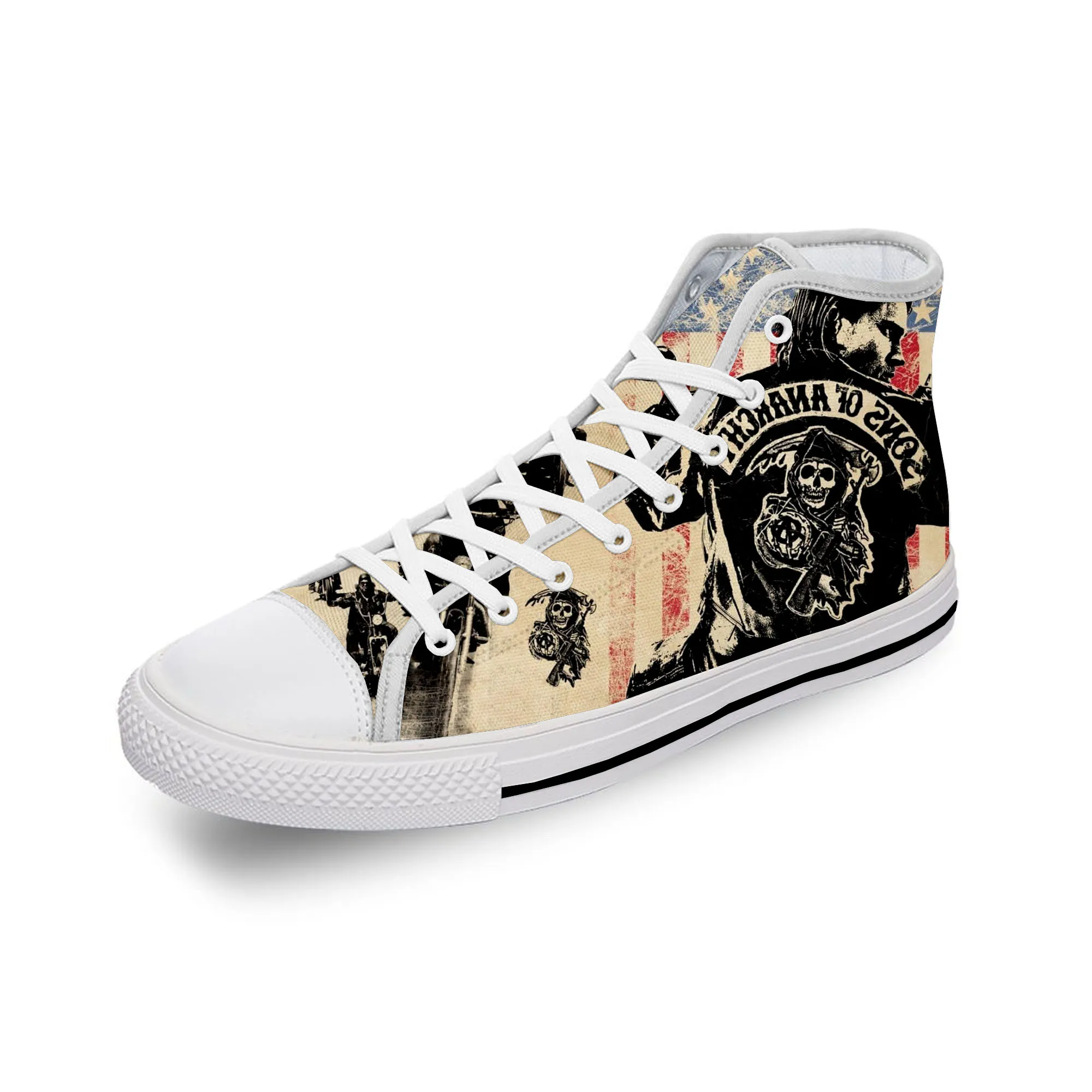 

Sons of Anarchy SAMCRO SOA Cool White Cloth Fashion 3D Print High Top Canvas Shoes Men Women Lightweight Breathable Sneakers