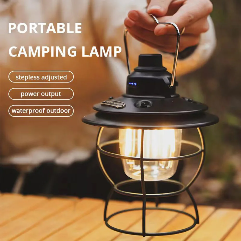 LED Camping Lamp Retro Hanging Tent Lamp Waterproof Dimmable Camping Lights Flashlight Emergency Light Lantern for Outdoor