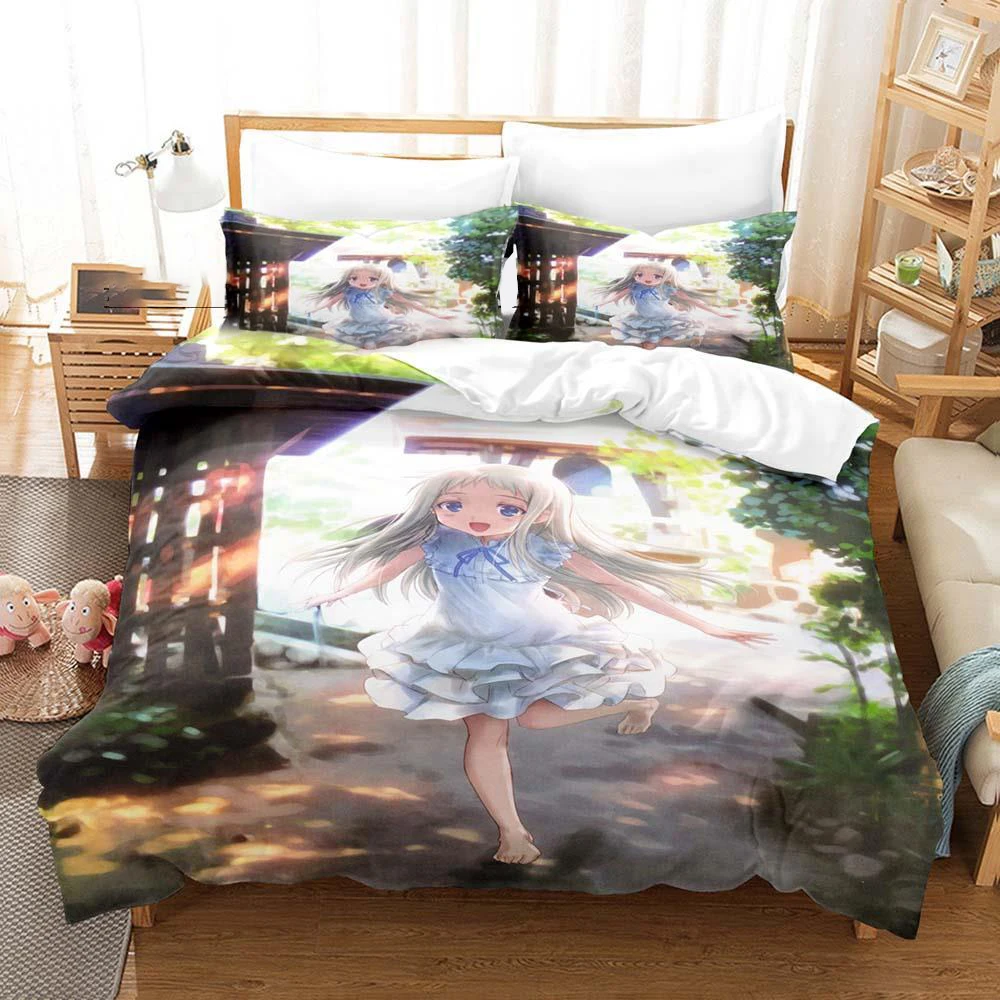 

3Pcs Double Twin Full Queen King Adult Kids Bedclothes Quilt Cover 3D Printed Honma Meiko Bedding Set Anime Anohana Duvet Cover