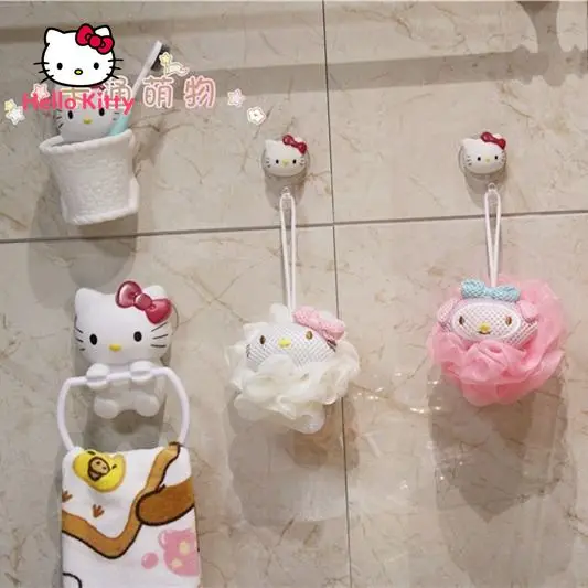 

Hello Kitty Creative Cartoon Cute Girl Heart Bathroom Toilet Free Punch Suction Cup Towel Hanging Hook Debris Bucket