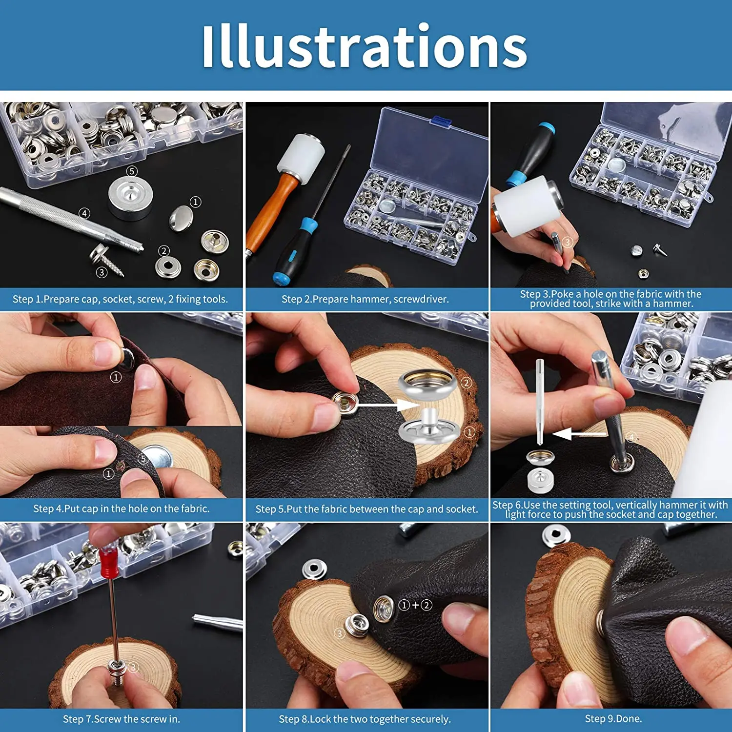 150 шт. винтовые защелки набор креплений с инструментом черные кнопки из