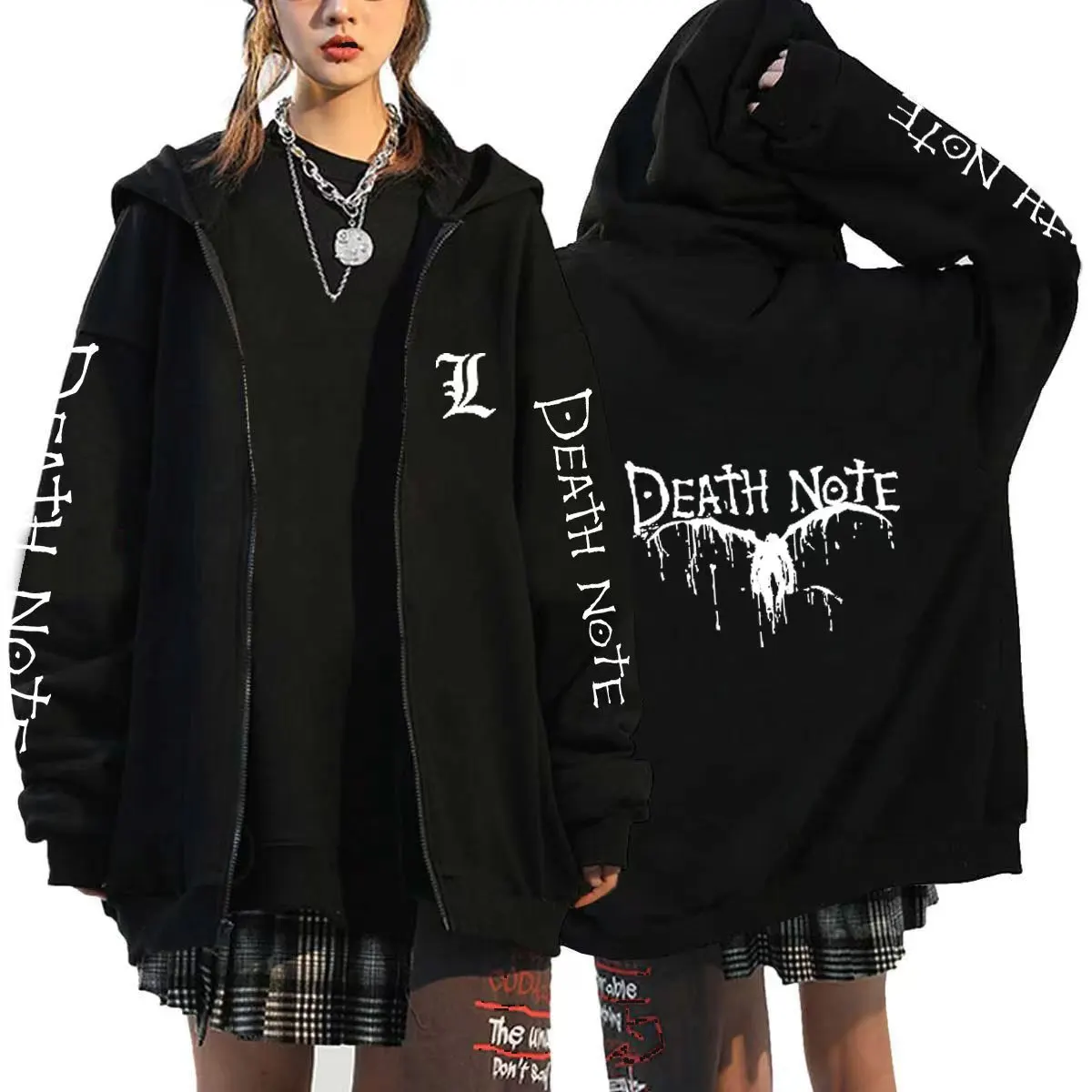 Anime Death Note Hoodies Men Kawaii Cartoon Misa Amane L Ryuk-Graphic Streetwear Harajuku Roupas Masculinas Zip Up Sweatshirts