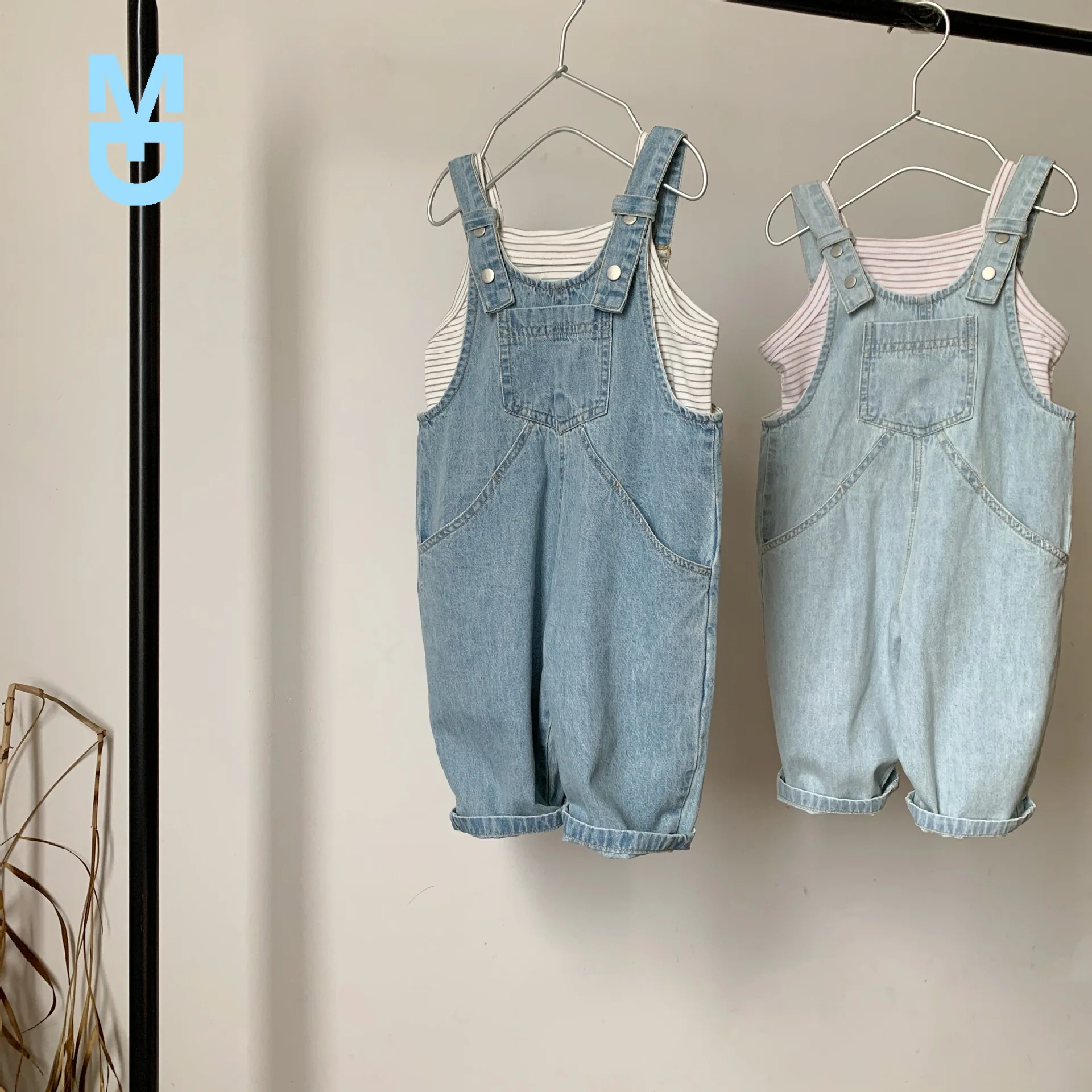 

New 7509 Children Overalls Cotton Thin Denim Suspenders Pants Baby Boys Denim Pants Retro Casual Loose Girls Overalls Kids Jumps