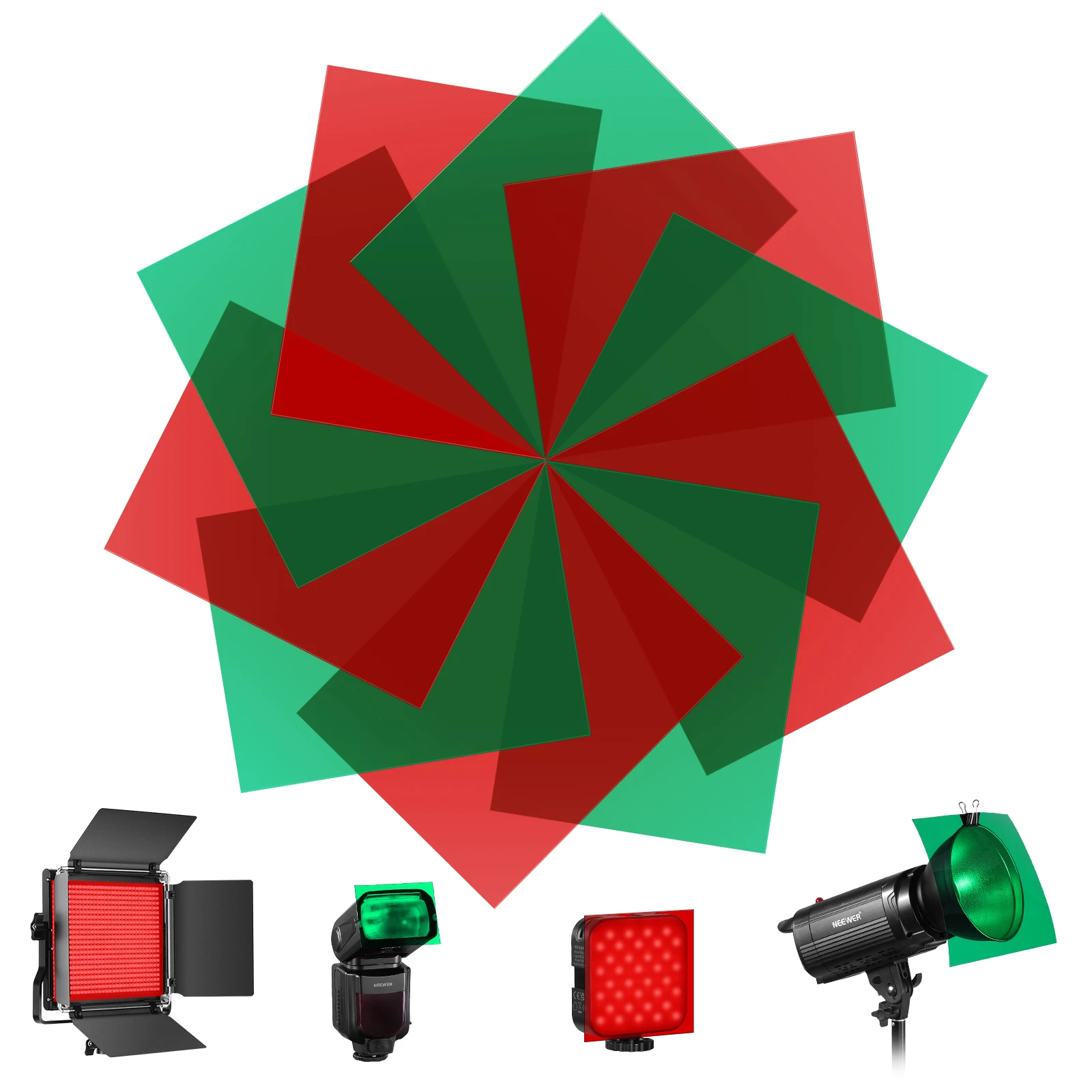 

NEEWER 10Pcs Gel Color Filters， Red & Green Transparent Sheet 8.5” x 11” Color Effects Correction Lighting Gels Plastic Sheets