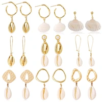 2022 new geometric white shell womens drop earrings korean sweet flower personality alloy conch shell earrings party jewelry