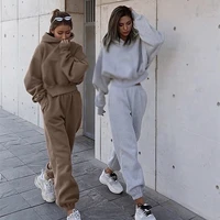 hoodies suit solid casual tracksuit women fall winter oversized 2 pieces set sports sweatshirts pullover streetwear jogging sets
