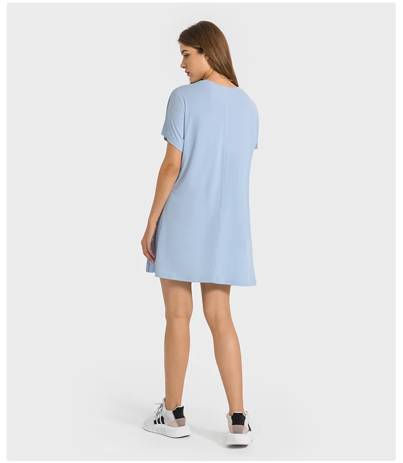 Luluwomen's T-shirt Crop Top Yoga Gym Tennis Fitness Sport Short Sleeve Outdoor Jogging Leisure Loose Pleated Womens Dresses