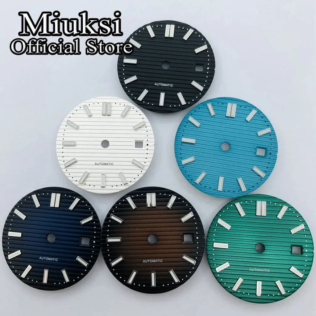 

Miuksi 29.7mm black blue brown watch dial luminous fit NH35 ETA2824 2836 Miyota 8205 8215 821A Mingzhu DG2813 3804 movement