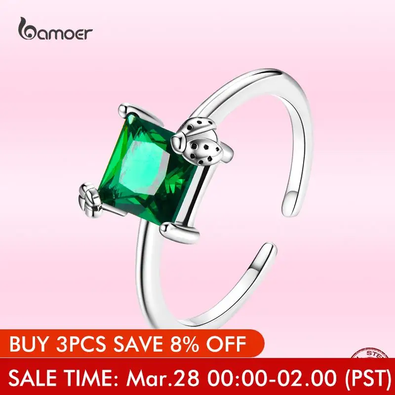 

Женское кольцо с зеленым кубическим цирконием Bamoer, регулируемое Открытое кольцо из настоящего серебра 925 пробы, вечерние ювелирные изделия ...