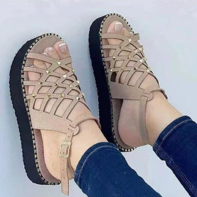 

Женские босоножки, модная обувь с заклепками, летняя обувь, женские элегантные туфли на каблуке, женские сандалии на платформе, бесплатная доставка