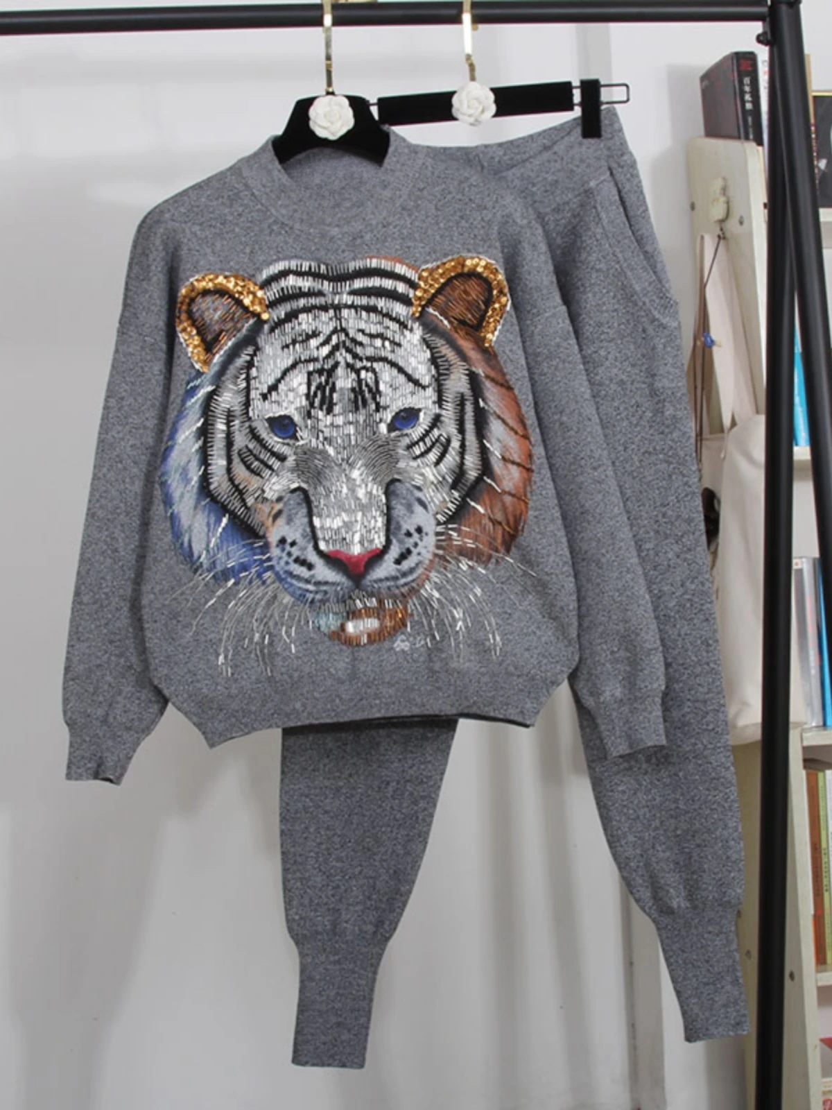 Осень-зима 2023 новые европейские комплекты брюк модный свободный вязаный свитер с