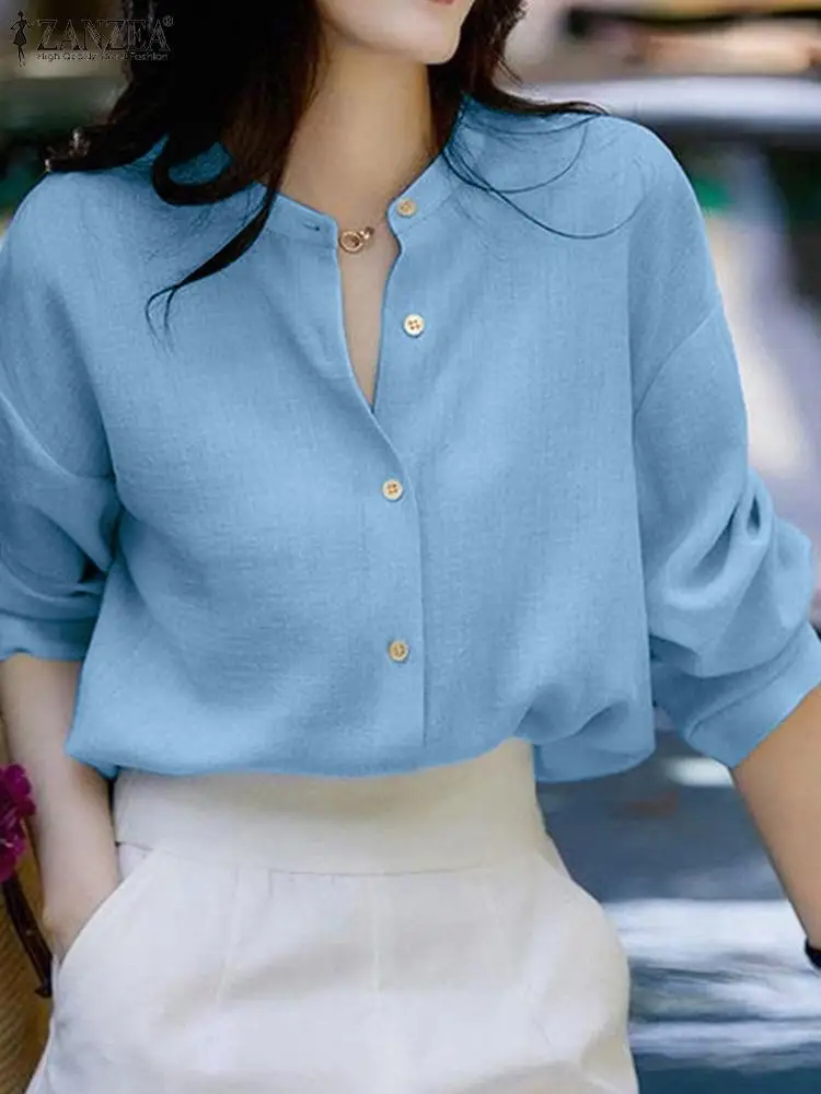 

Женская Осенняя блузка с длинным рукавом, круглым вырезом и пуговицами