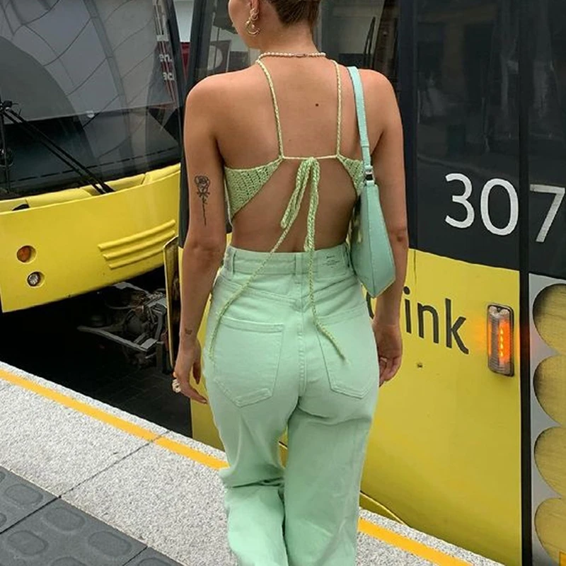 Кроп-Топ вязаный крючком с асимметричным подолом сексуальный жилет запахом на