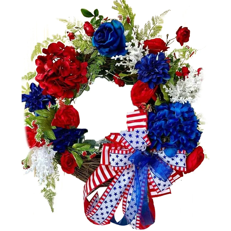 

Independence Day Wreath 4Th of July Memorial Day Wreaths Porch Decoration Front Door Wall Hanging Ornament Garlands Home Decor
