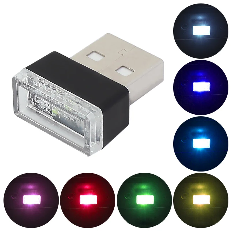 

7 шт., светодиодные мини-USB лампы для украшения салона автомобиля