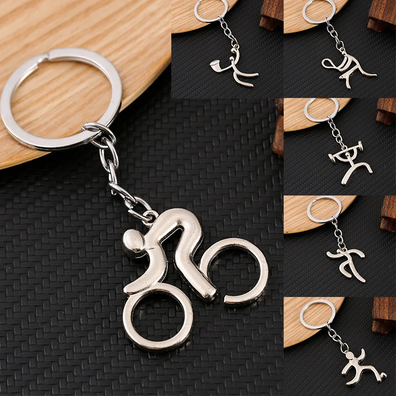

Creative Metal Sport Logo Symbol Keychain Cycling Running Weightlifting Football Basketball Volleyball Jewelry Accessories