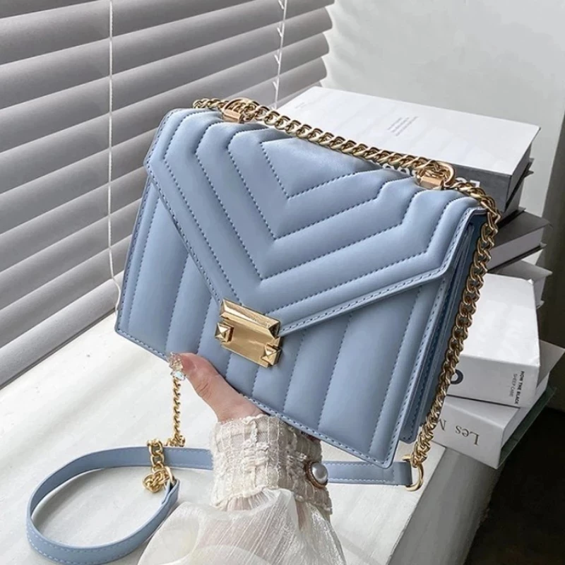 

Strip Chain Shoulder Crossbody Messenger Bag for Women 2022 High Quality Sac A Main Female Chain Handbags Purses Qualited