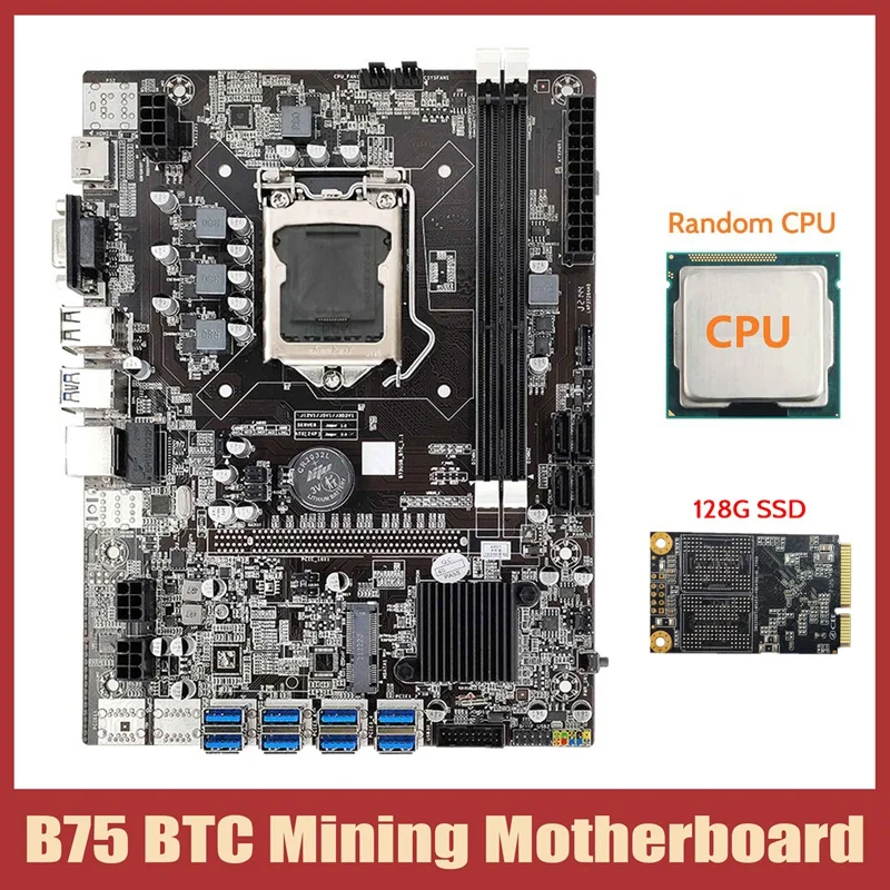 

Материнская плата для майнинга B75 ETH + ЦП + 128G MSATA SSD LGA1155 8xpcie к USB поддержка DDR3 B75 USB BTC материнская плата для майнинга