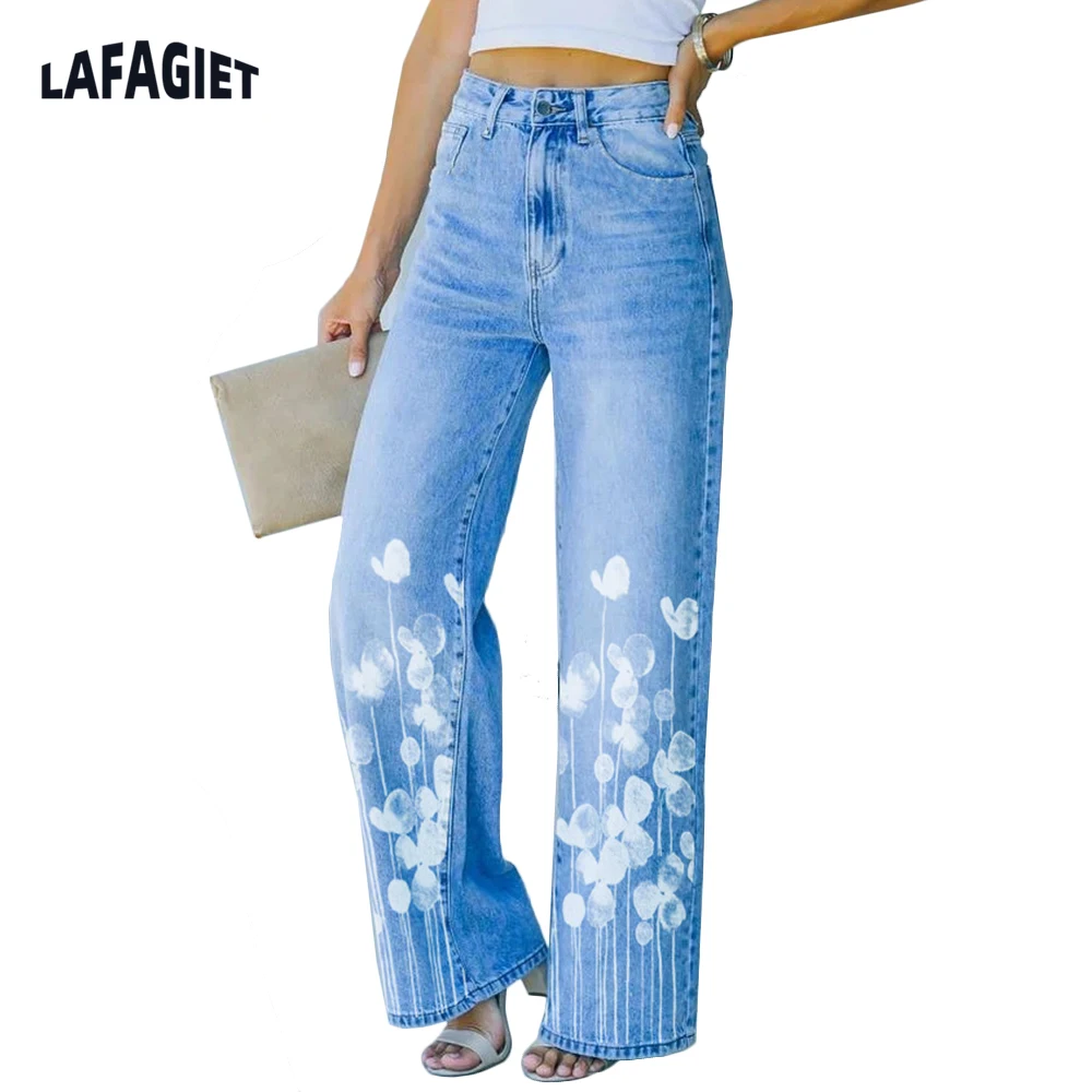 

Джинсы женские с завышенной талией, повседневные брюки из денима с широкими штанинами, уличная одежда, модные свободные прямые длинные штан...