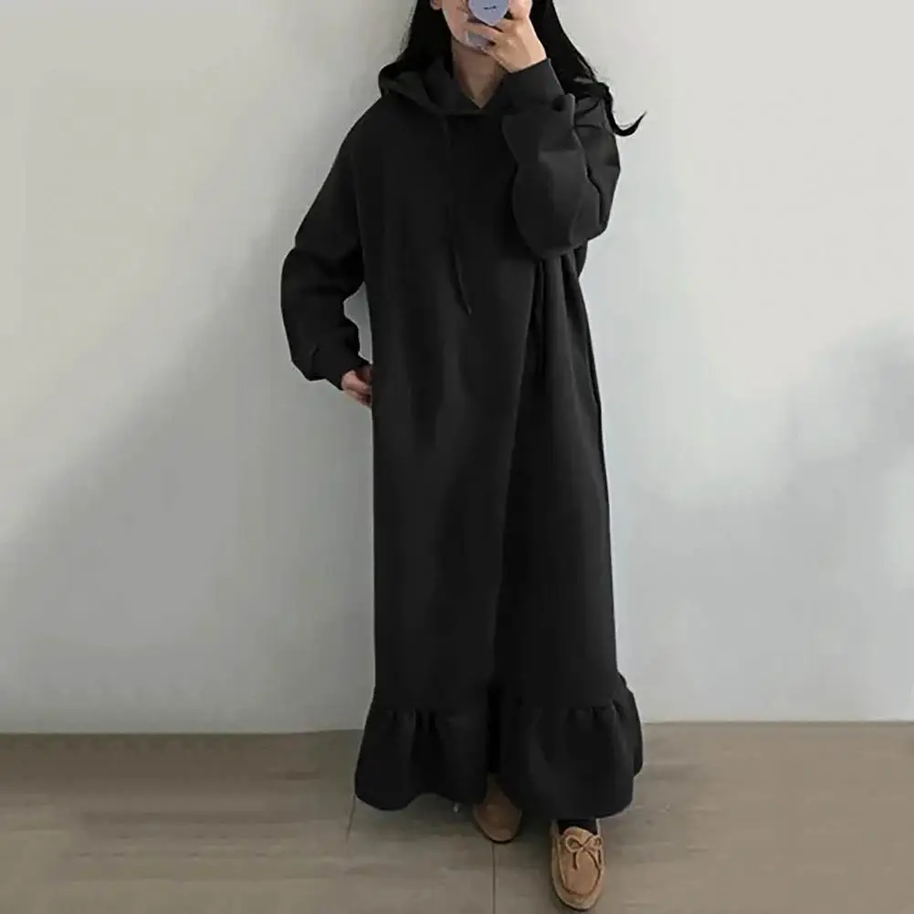 

Women Hoodie Dress Hooded Elegant Dressing Pleats Long Sweatshirt Dress Sundress Women Maxi Dress for Gathering