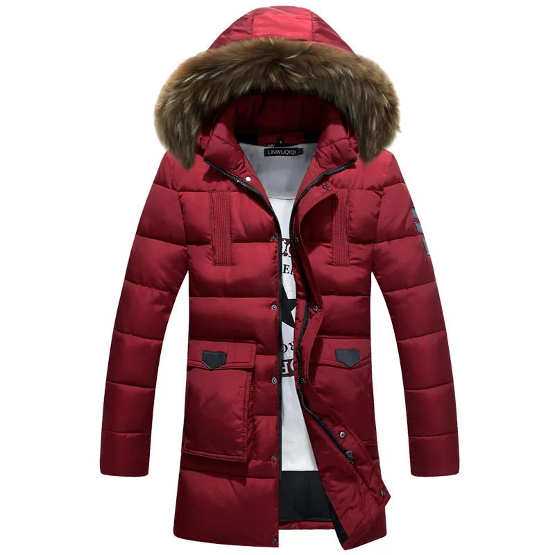 Winter Men's Cotton Coat Mid-Length Hooded Fur Collar Thickened Casual Youth Jacket Men's