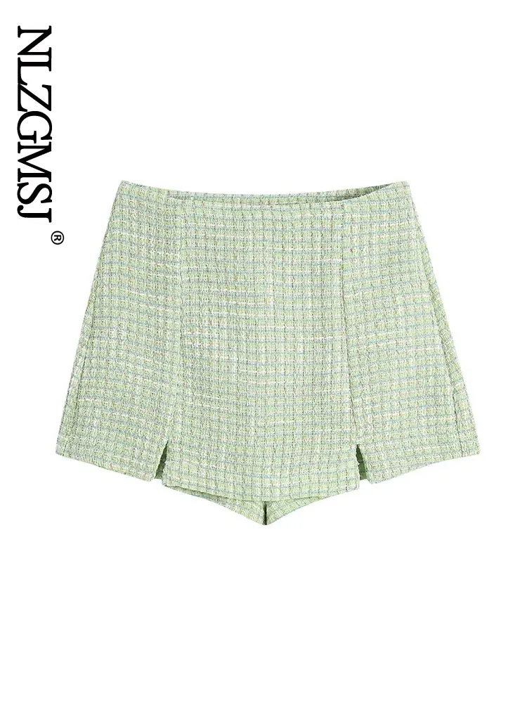 

Nlzgmsj 2022 Women Spring Chic Buttons Decorative Textured Shorts Skirts Vintage High Waist Side Zipper Female Skorts 202205