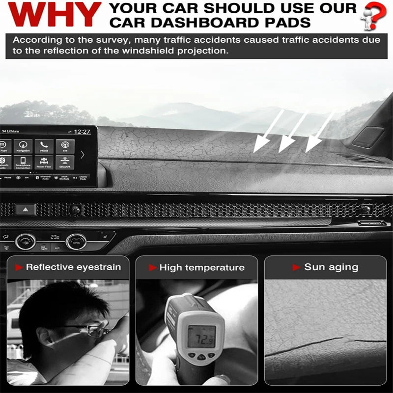 Фото Антибликовый коврик на приборную панель, нескользящий солнцезащитный коврик, защита салона для Nissan Elgrand E52 2012-2026, автомобильный аксессуар №2