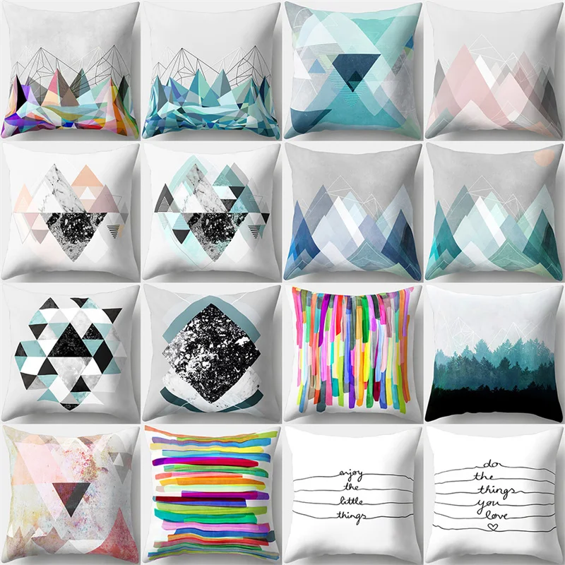 

Abstract Mountain View Pillowcase Blue Patchwork Geometric Bedroom Sofa Living Room Cushion Pillowcase Decoration Moda
