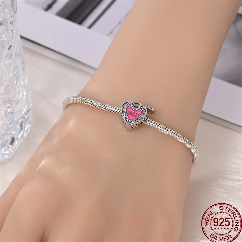 Новинка 2025 стерлингового серебра 925 пробы розовая любовь роза кошка