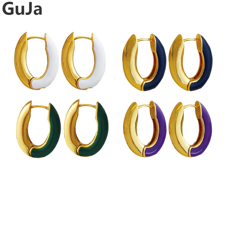 

Modern Jewelry White Green Blue Enamel Oval Buckle Earrings For Women Girl Party Gifts 2023 New Trend Popular Ear Accessories