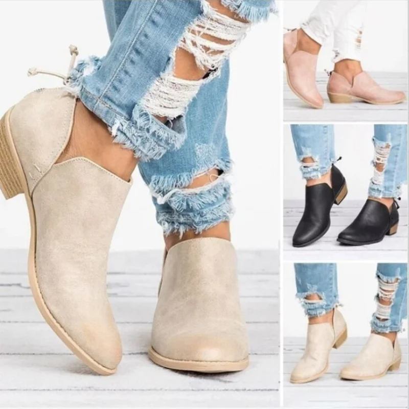 

Women's Martin Boots 2022 Autumn Pointed Suede Thick Heel Booties Women Plus Size 43 Zipper Heeled Ankle Boots Botas De Mujer