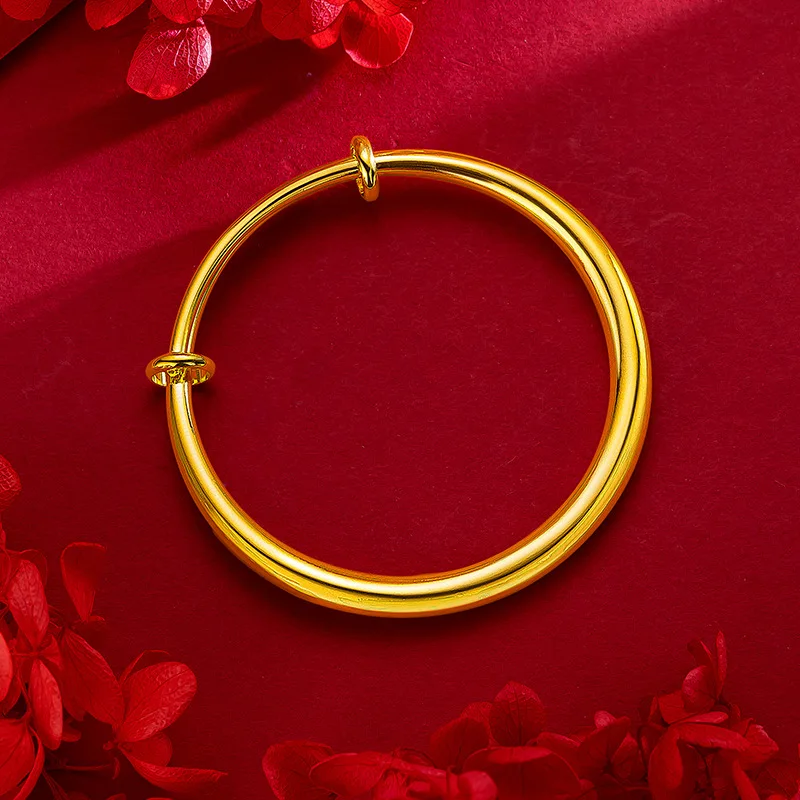 Женский браслет из настоящего золота 9999 24 карата однотонный гладкий с круглым