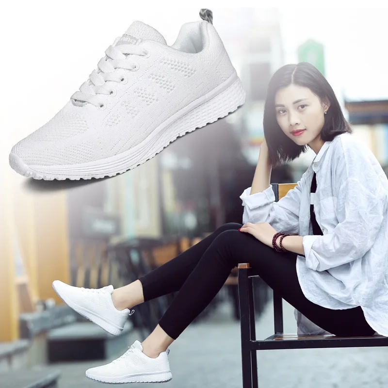 Fashion Breathable Walking Mesh Flat Cycling Shoes Women Casual Shoes Woman White Sneakers Women 2022 Tenis Feminino Female Shoe