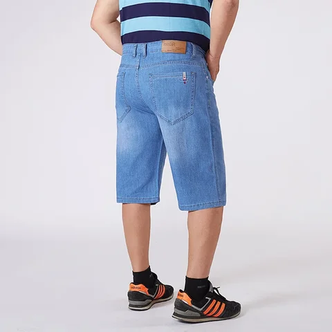 Джинсовые шорты мужские с завышенной талией, штаны из денима, размера плюс, большие размеры 44 46 48 52 56, синие, на лето
