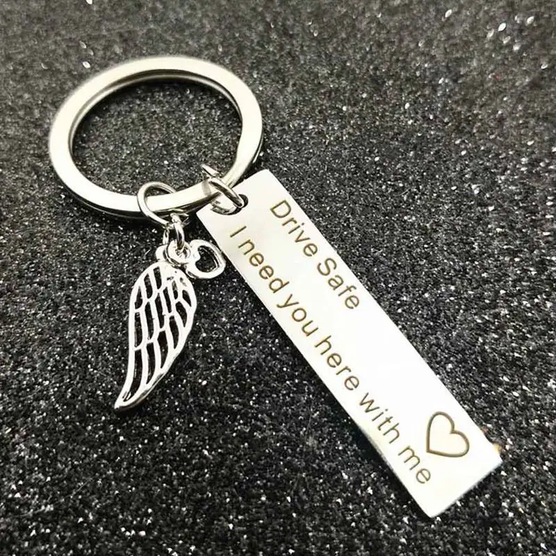 

Stainless Steel Drive Safe Letter Keychain I Need You Here With Me Key Ring Car Key Chain for Lovers Couple Gifts