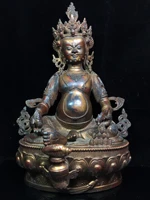 19 tibetan temple collection old bronze cinnabar mud gold yellow god of wealth buddha huang caishen lotus platform town house