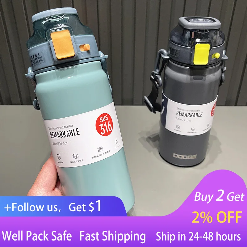 

316 Stainless Steel Thermos Water Bottle With Straw Tumbler Vacuum Flask Portable Hot Drinks Thermos Cup Insulated Water Pot Gym