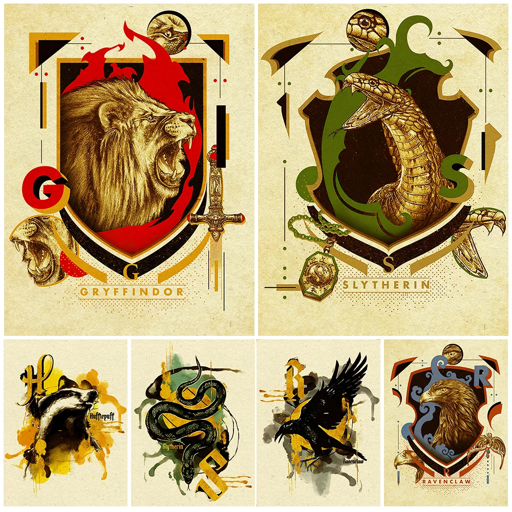 Настенный художественный постер The Four Colleges Of The Magic School, Гарри П, печать на холсте Слизерин, Когтевран, художественный постер пуффендуй, домашний декор